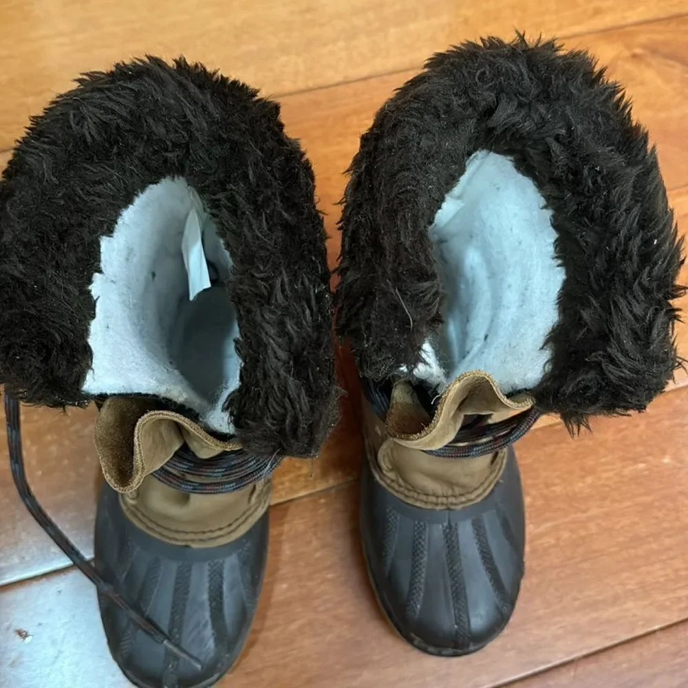 Sorel kids Badger Snow Boots Leather‎ Rubber Work Outdoors Fur removable size 1